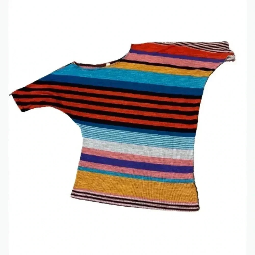 GILLI COLD SHOULDER TOP COLOR BLOCK STRIPES SIZE SMALL